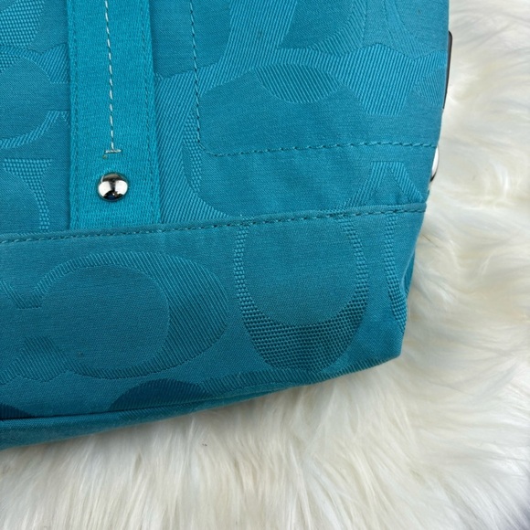 Coach Blue Teal Monogram Shoulder Tote Bag - Picture 3 of 16